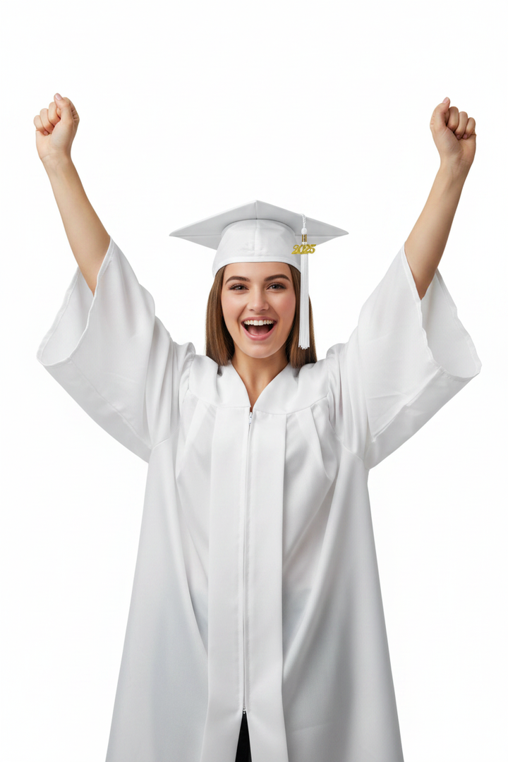 Matte White High School Cap and Tassel - Model Display
