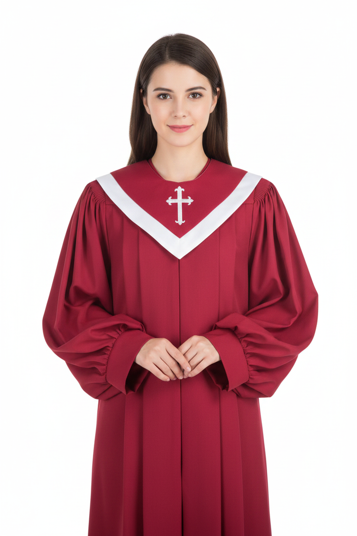Premium Choir & Clergy Robe with Embroidered Cross Stole | Stage & Ceremony Performance Gown