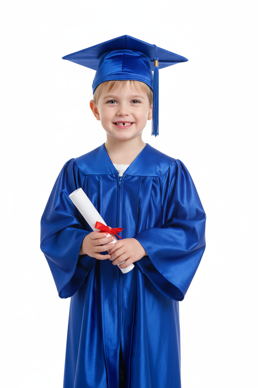 Shiny Royal Blue Kindergarten/Preschool Cap & Gown - Model Shot