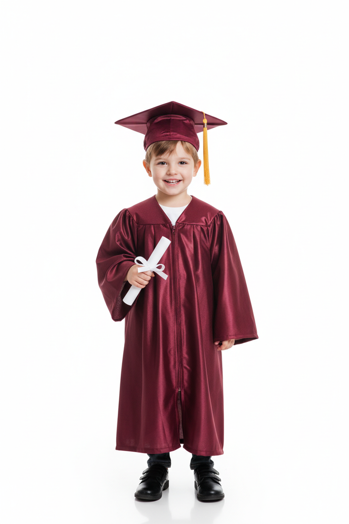 Shiny Maroon Kindergarten/Preschool Cap & Gown - Model Shot