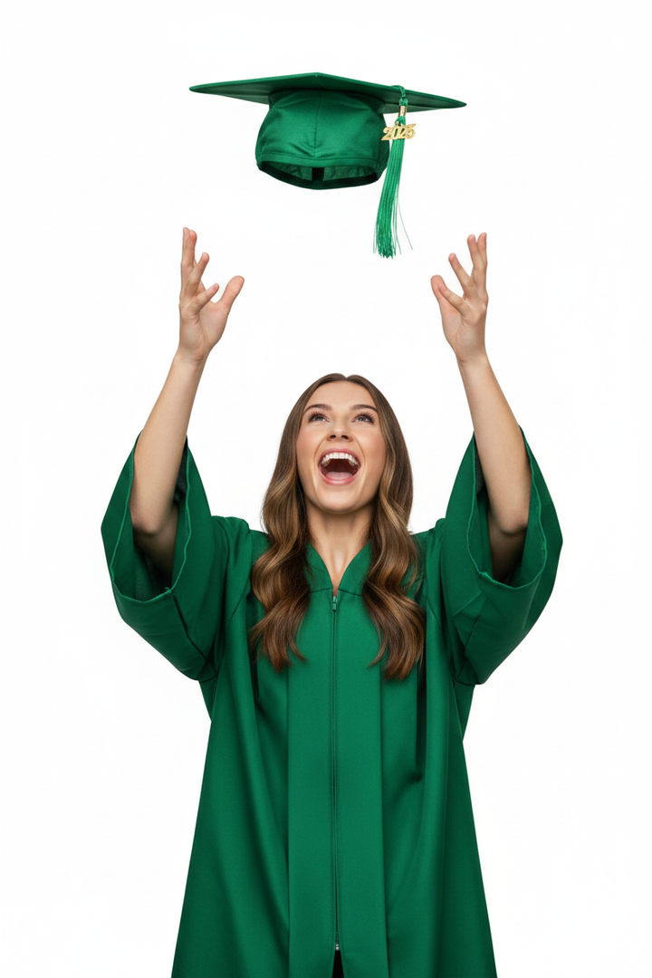 Matte Green High School Cap and Tassel - Model Display