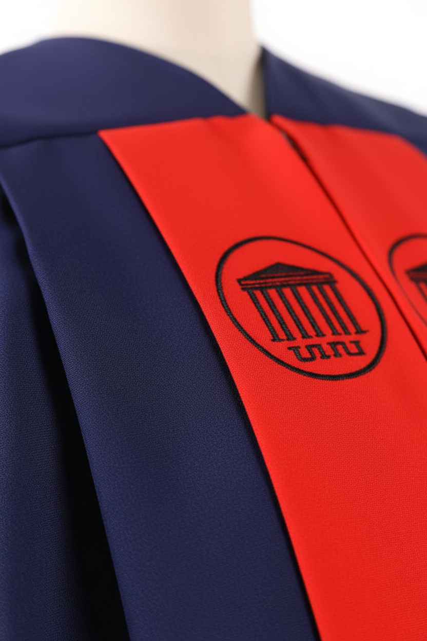 Premium Choir & Stage Robe - Navy with Red Stripe