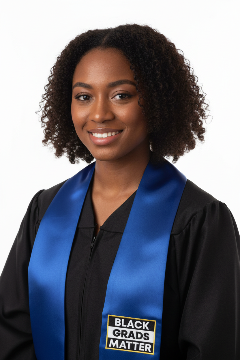 Royal Blue BLACK GRADS MATTER Graduation Stole model display