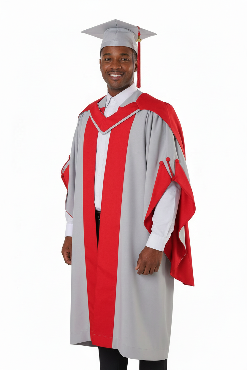 Deluxe British UK Doctorate Graduation Gown Set - Model Proud Pose