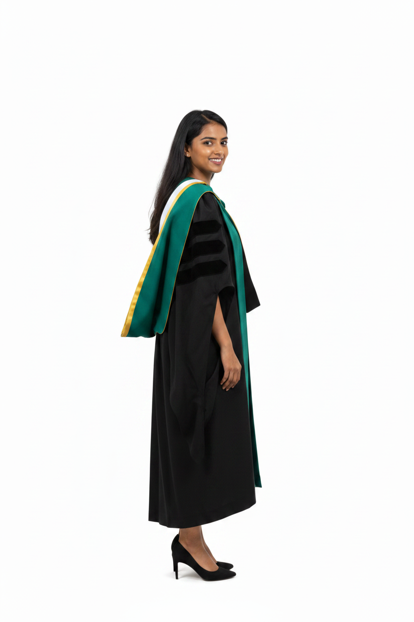 Custom UK British Oxford Style Academic Hood - Model Side Turn Pose