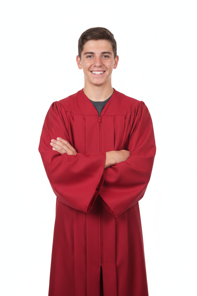 Matte Red Junior High/Middle School Gown - Model Display