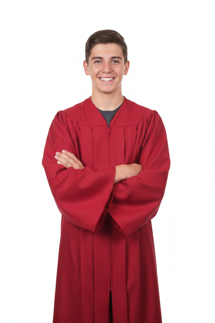 Matte Red Junior High/Middle School Gown - Model Display
