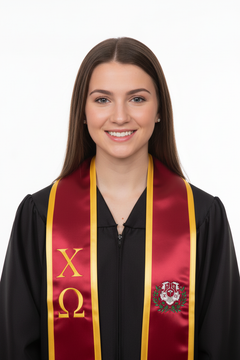 Chi Omega Trimmed Greek Lettered Graduation Stole w/ Crest