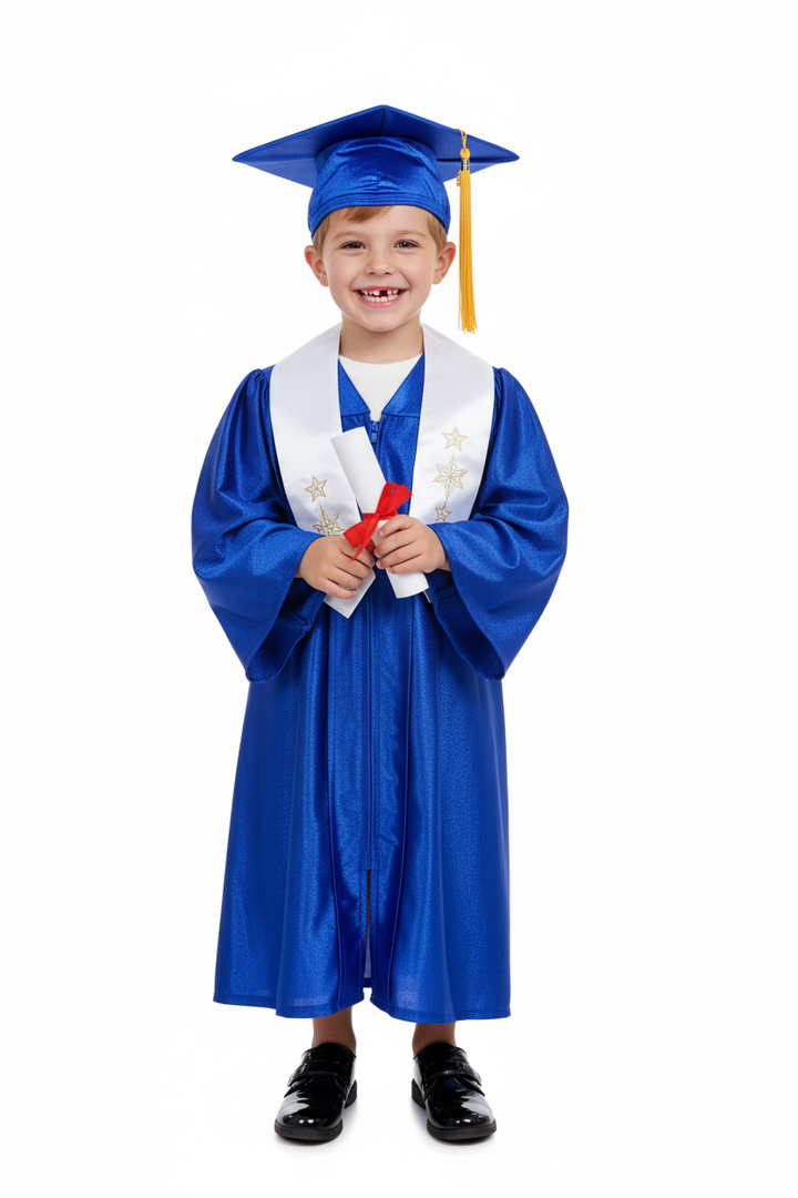 Shiny Royal Blue Elementary Cap & Gown - Model Shot