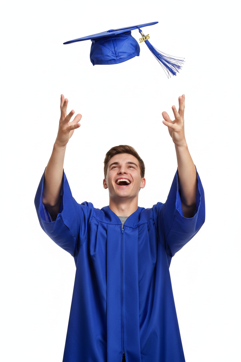 Matte Royal Blue High School Cap and Tassel - Model Display
