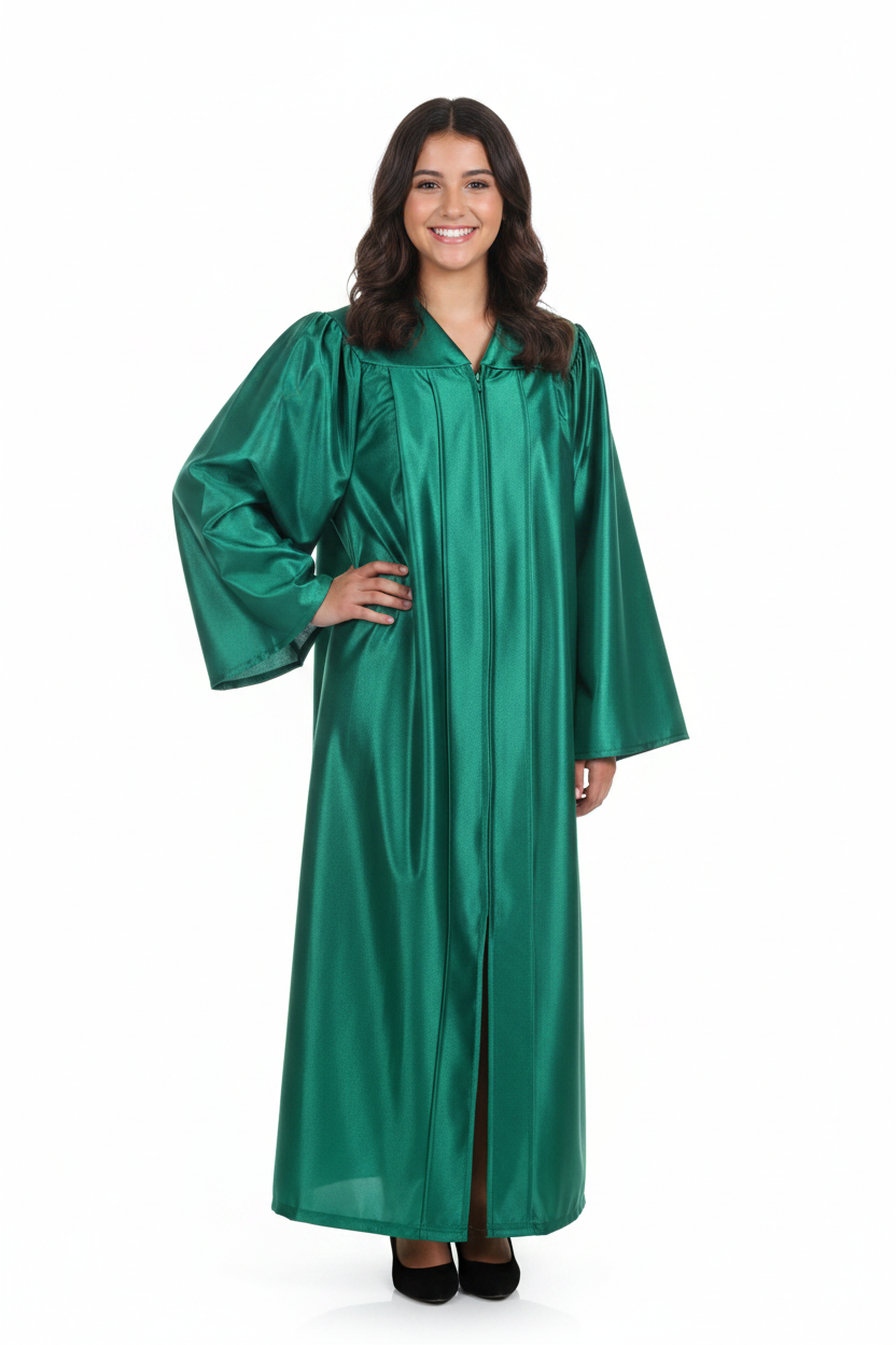 Shiny Emerald Green Junior High/Middle School Gown - Model Display