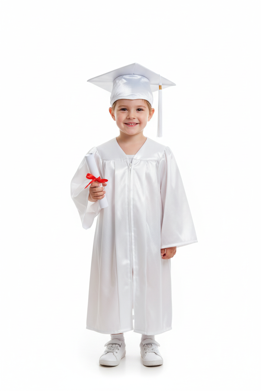 Shiny White Kindergarten/Preschool Gown - Model Shot