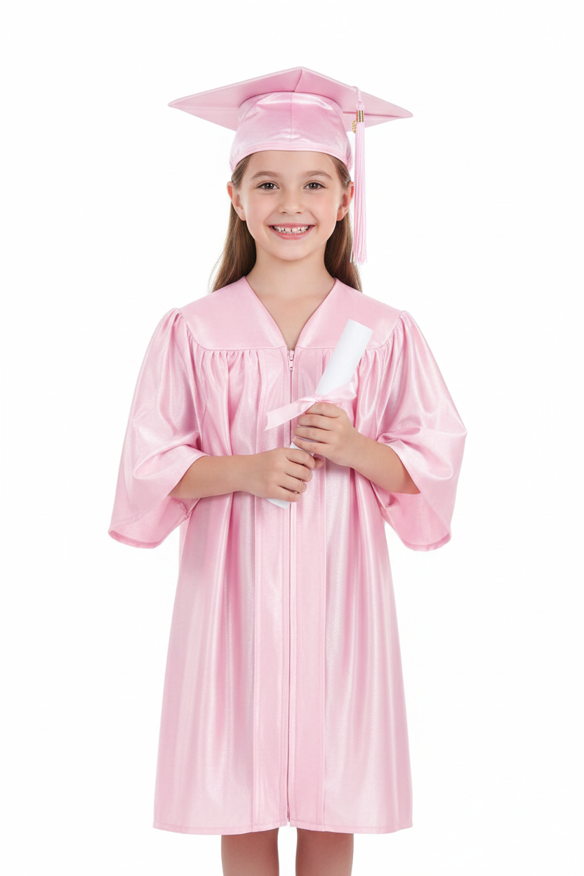 Shiny Pink Elementary Cap & Gown - Model Shot