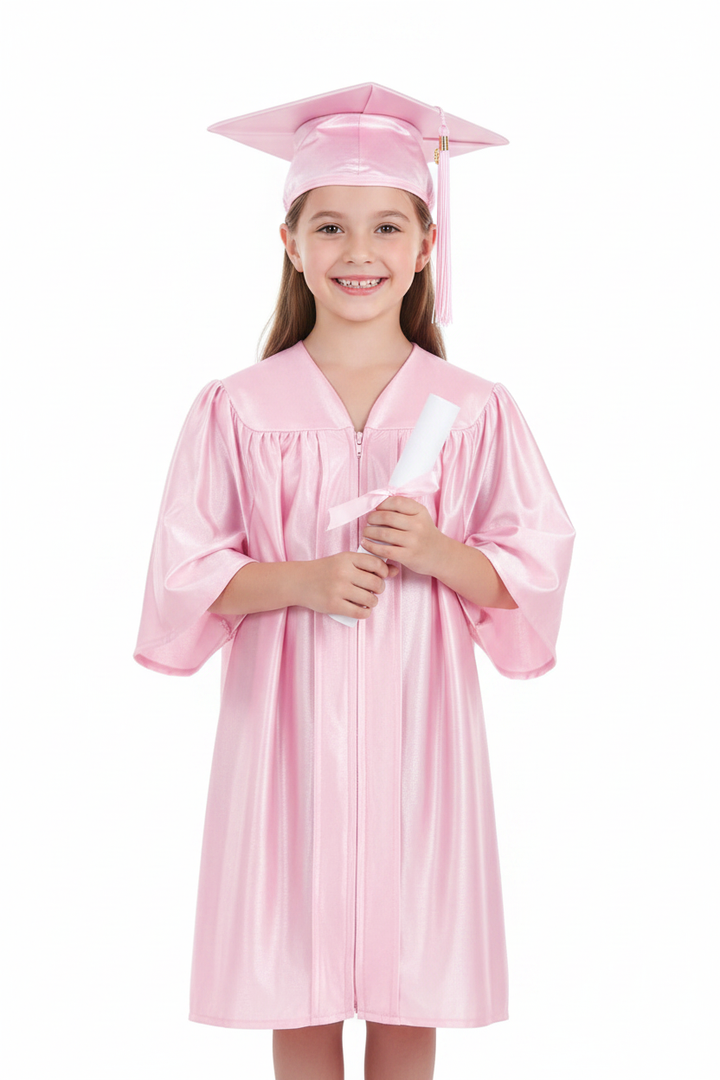 Shiny Pink Elementary Cap & Gown - Model Shot