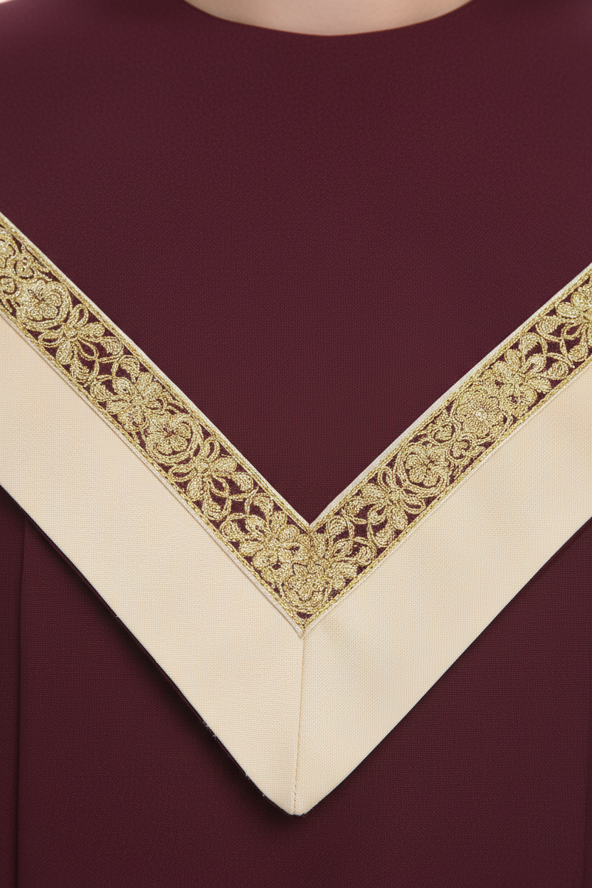 Premium V-Neck Choir Robe with Gold Trim - Burgundy