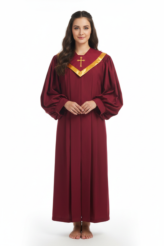 Premium Choir & Clergy Robe with Embroidered Cross Stole | Stage & Ceremony Performance Gown - Graduation Seller