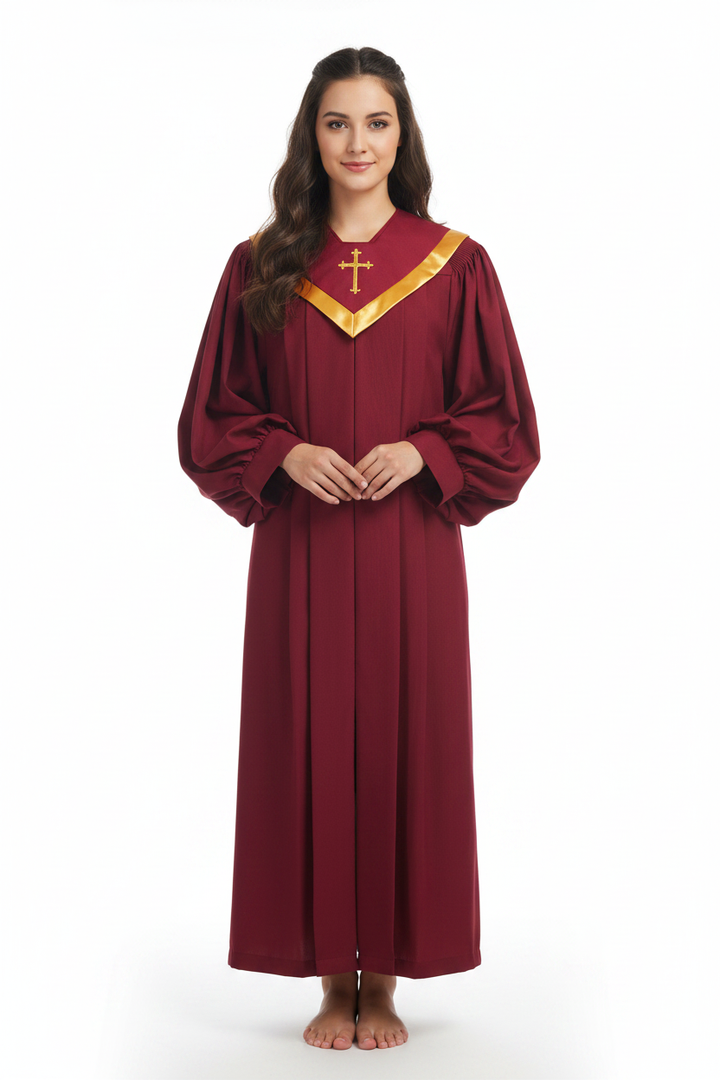 Premium Choir & Clergy Robe with Embroidered Cross Stole | Stage & Ceremony Performance Gown
