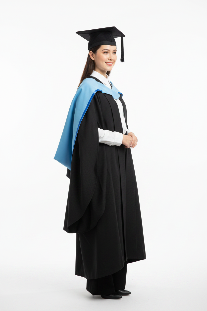 UK British Master's Graduation Gown Set - Model Side Turn Pose