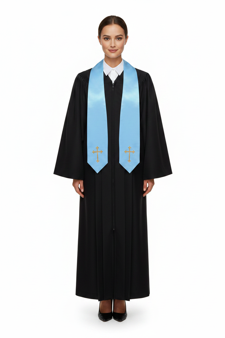Embroidered Cross Clergy Choir Stole | Wedding & Graduation Honor Stole