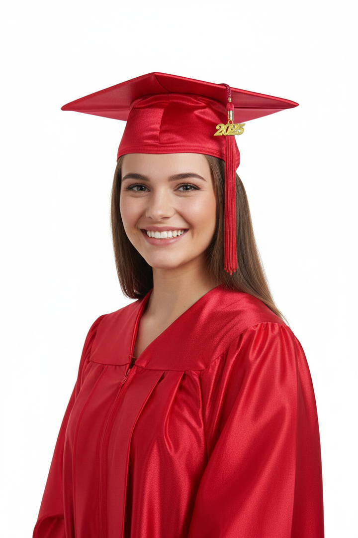 Shiny Red High School Cap and Tassel - Model Display