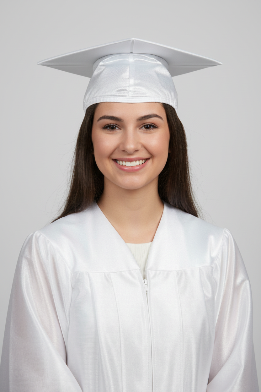 Shiny White High School Cap - Model Display