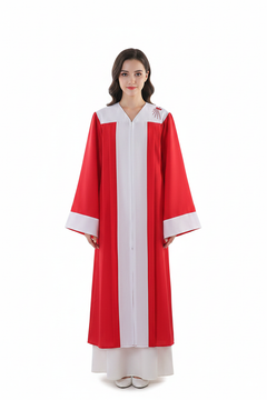 Red & White Choir Robe with Dove Embroidery | Church Choir Gown | Unisex | M-XXXL | 800g