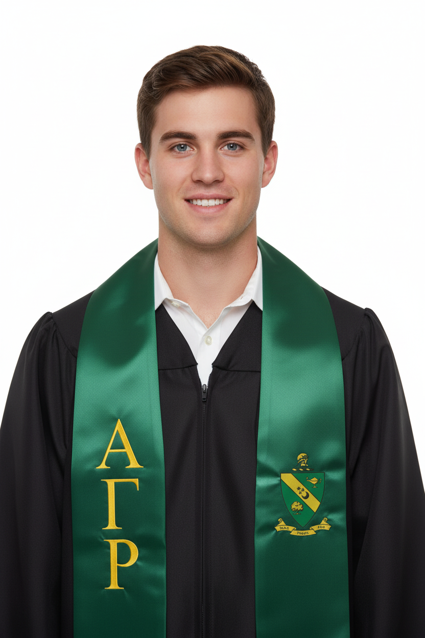 Alpha Gamma Rho Greek Lettered Graduation Stole w/ Crest model display