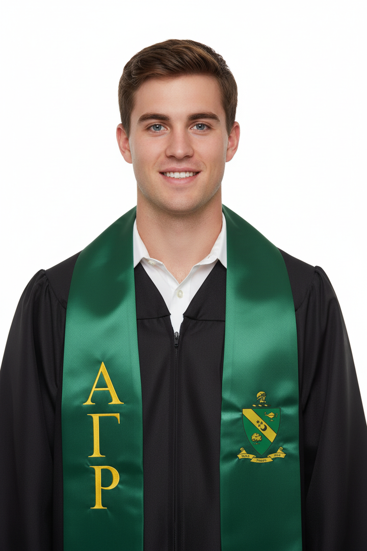 Alpha Gamma Rho Greek Lettered Graduation Stole w/ Crest model display
