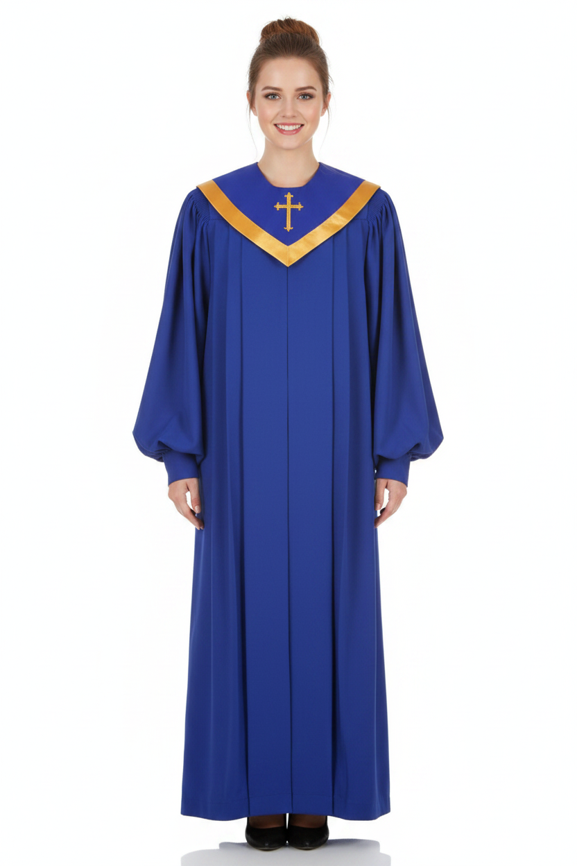 Premium Choir & Clergy Robe with Embroidered Cross Stole | Stage & Ceremony Performance Gown