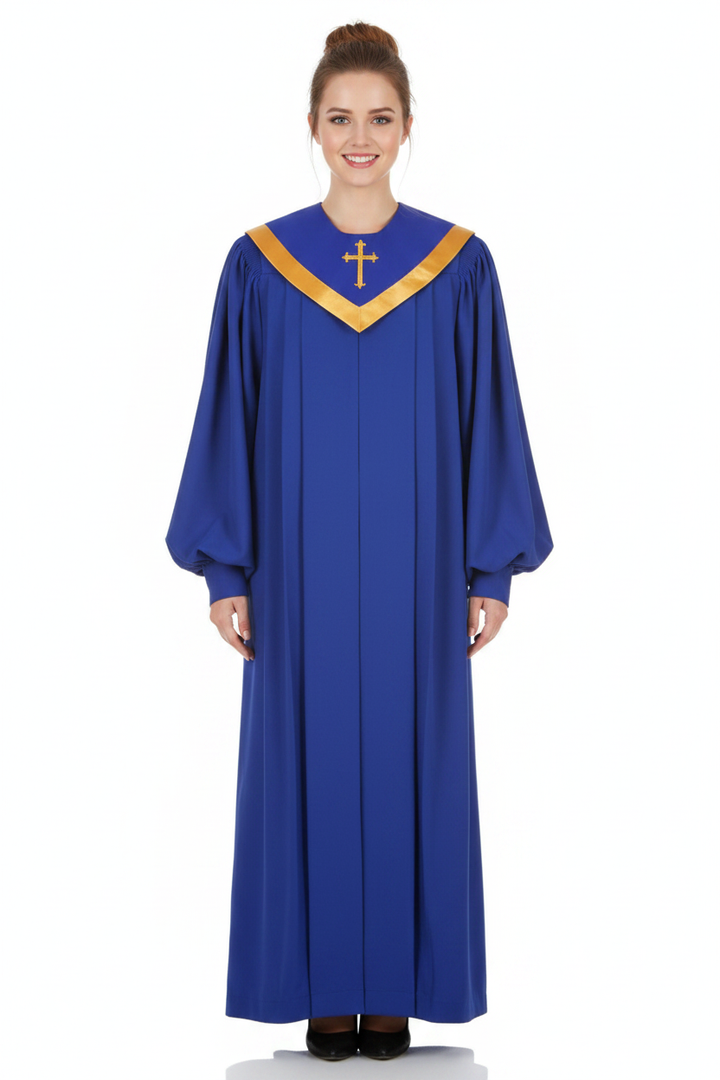 Premium Choir & Clergy Robe with Embroidered Cross Stole | Stage & Ceremony Performance Gown