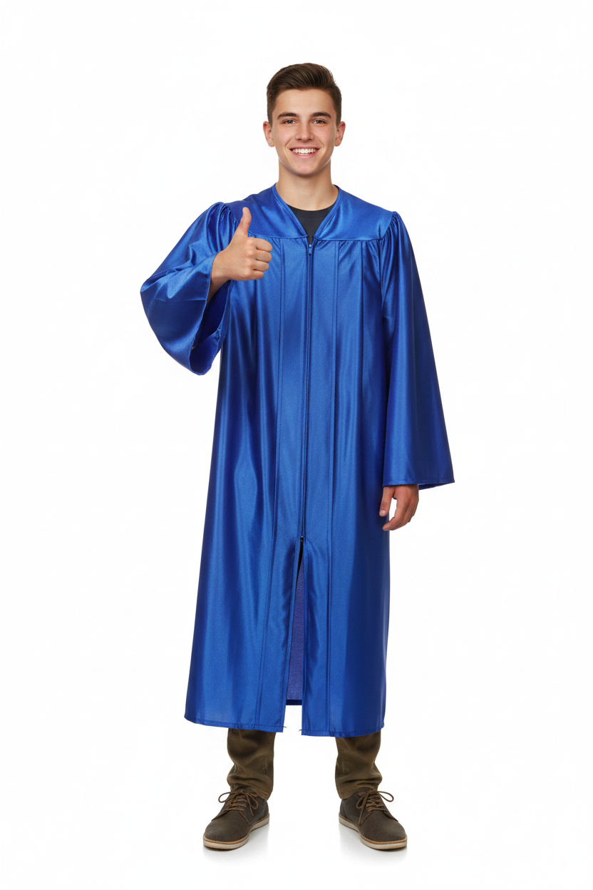 Shiny Royal Blue Junior High/Middle School Gown - Model Display