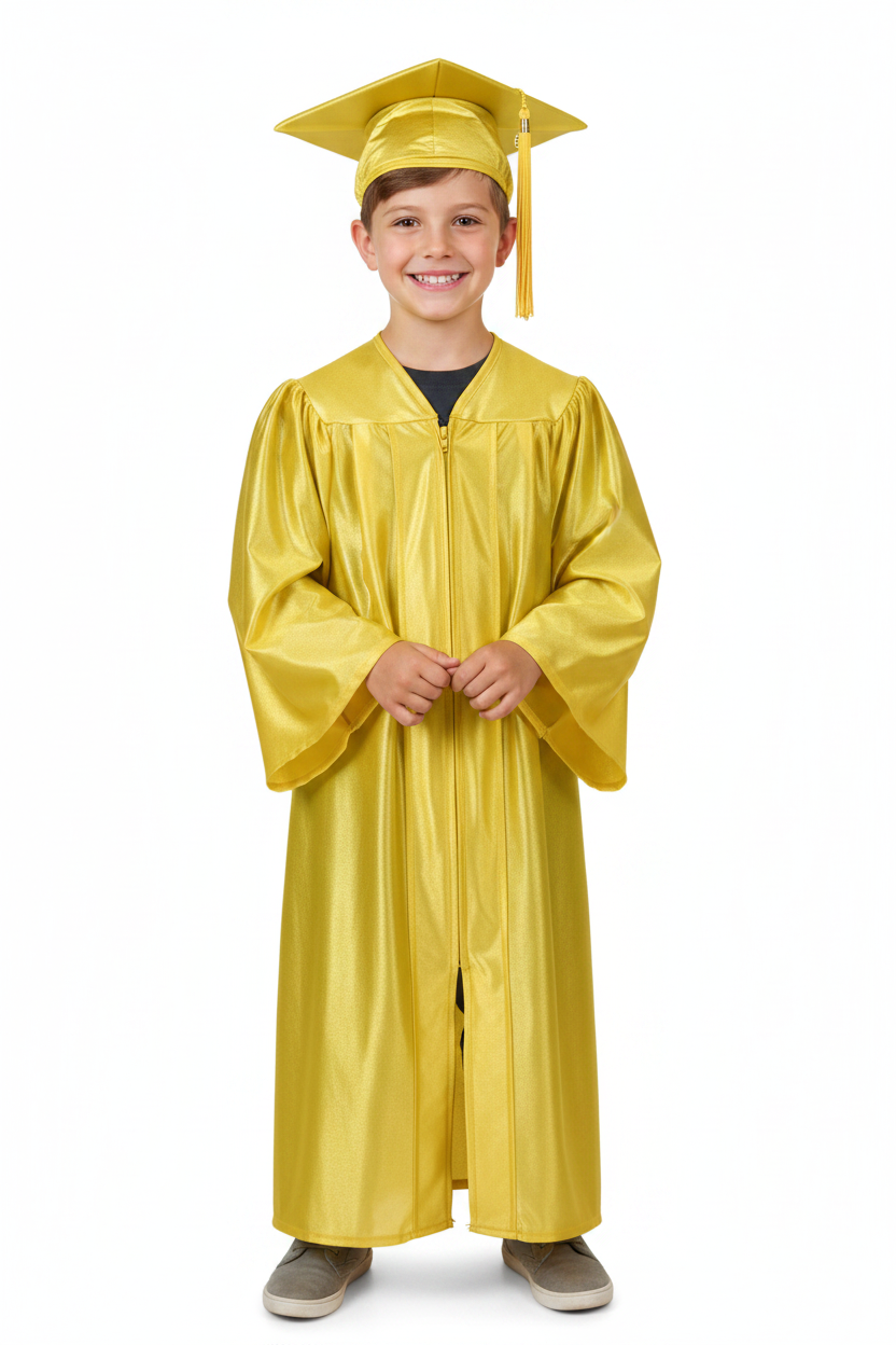 Shiny Gold Elementary Cap & Gown - Model Shot