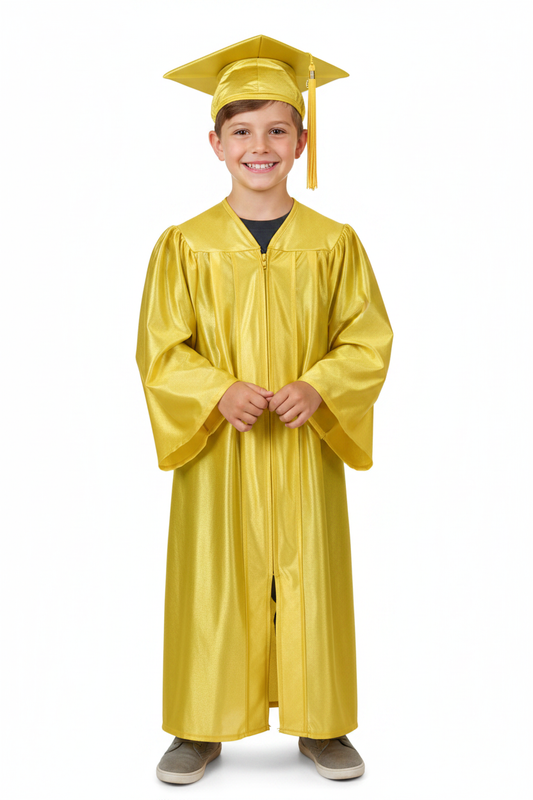 Shiny Gold Elementary Cap & Gown - Model Shot