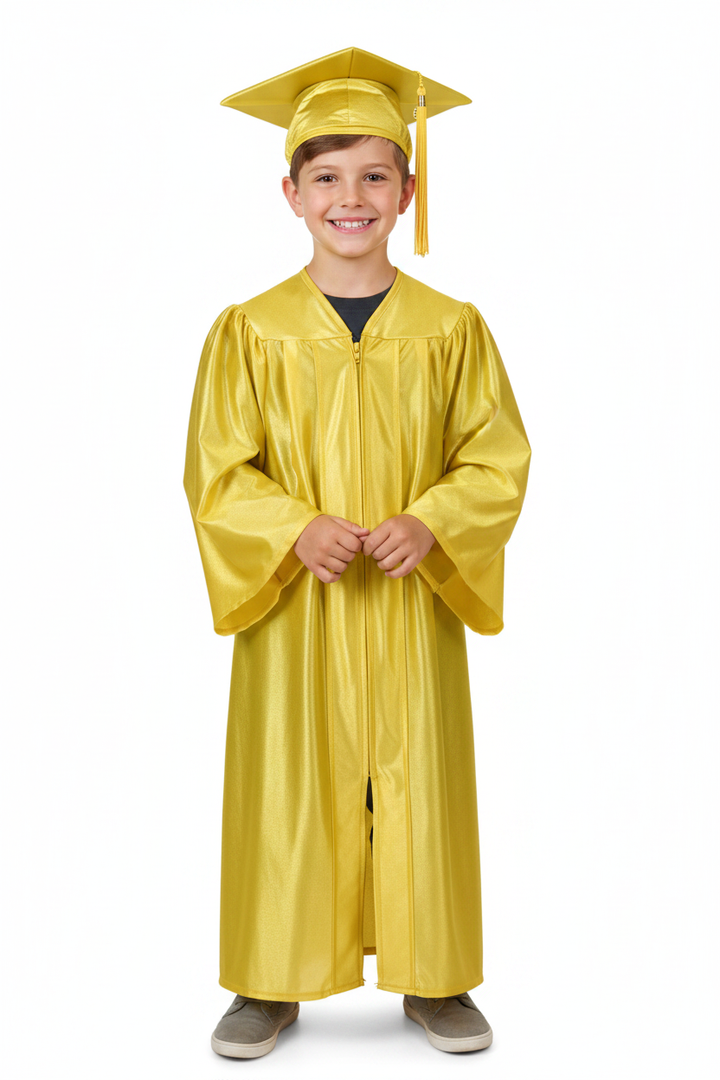 Shiny Gold Elementary Cap & Gown - Model Shot