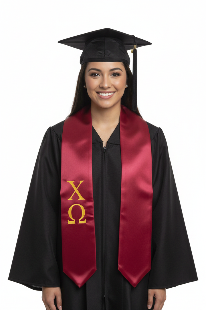 Chi Omega Greek Lettered Stole model display