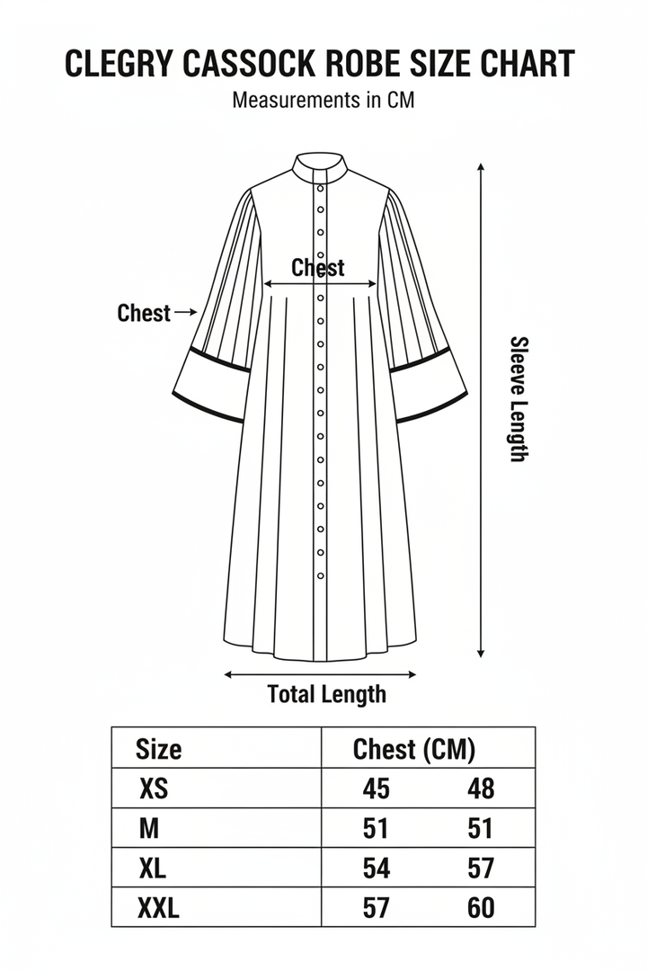 Medieval Clergy Cassock Robe - Size Chart