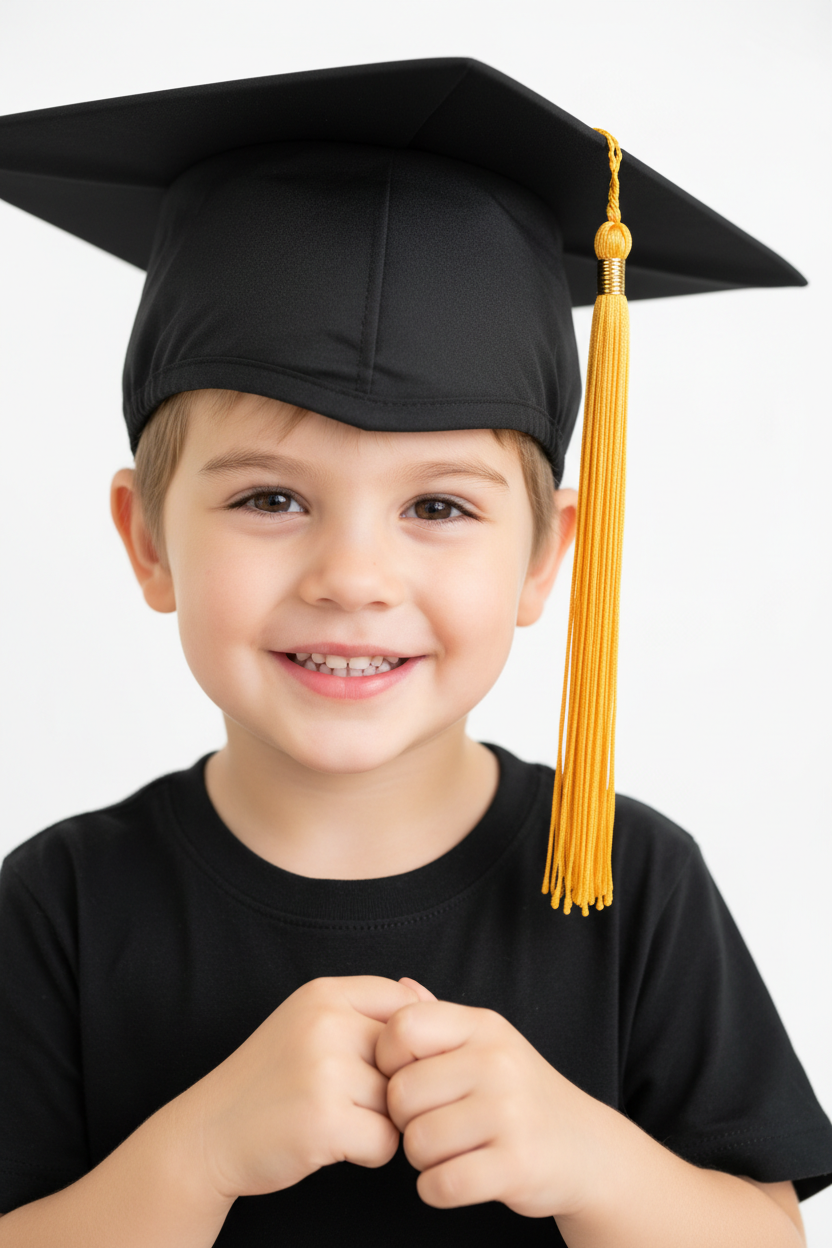 Matte Black Kindergarten/Preschool Cap & Tassel - Model Shot
