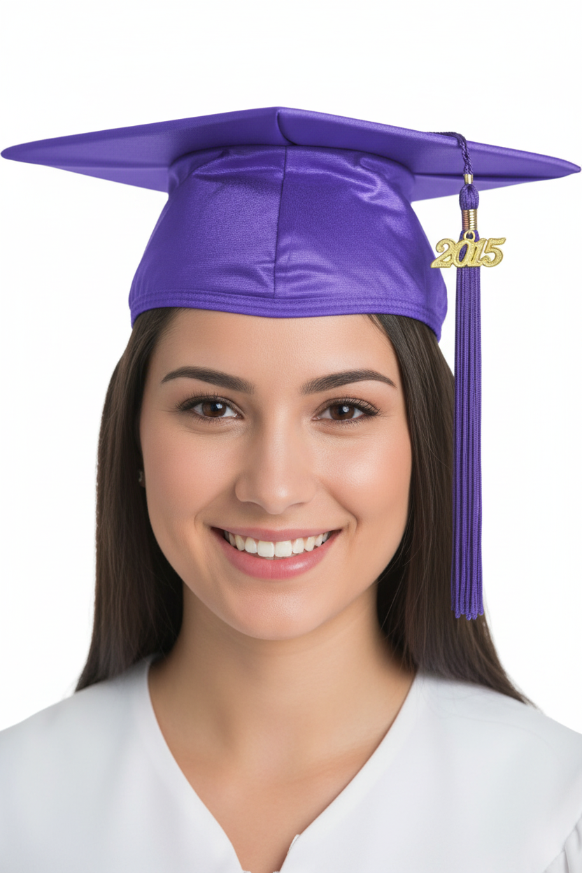 Shiny Purple High School Cap & Tassel - Model Shot