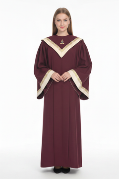 Premium V-Neck Choir Robe with Gold Trim - Burgundy
