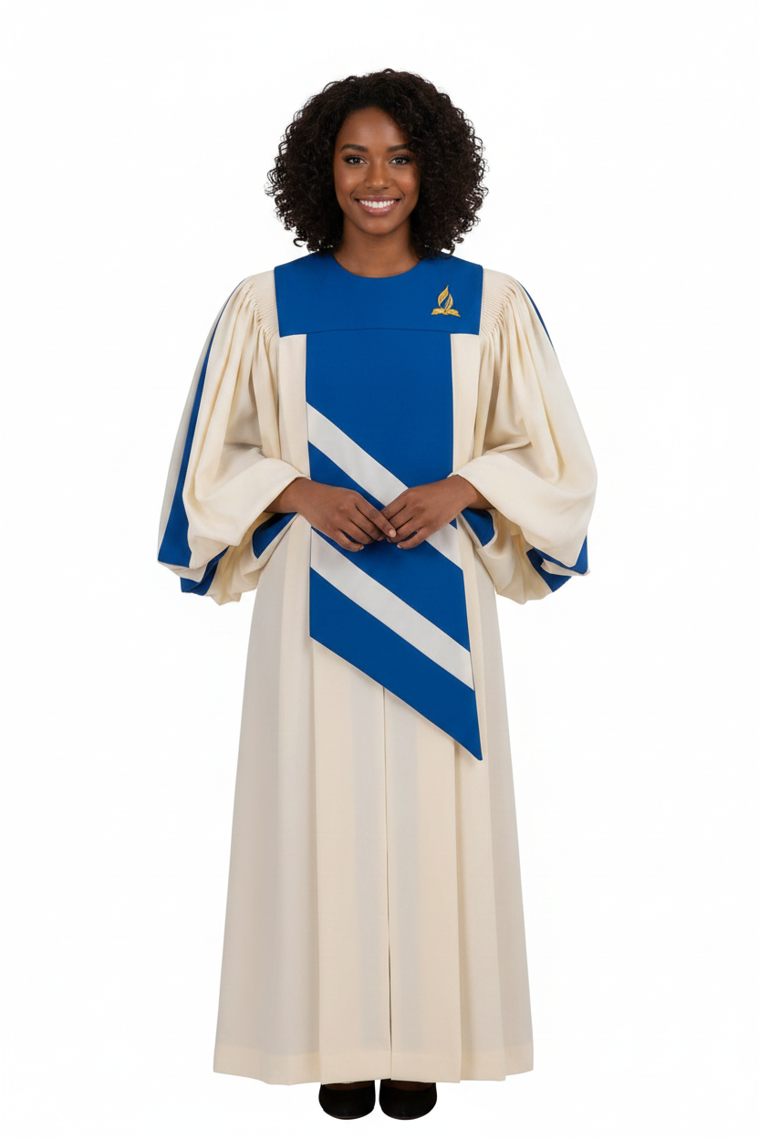 Premium Puff Sleeve Choir & Clergy Robe - Cream & Blue