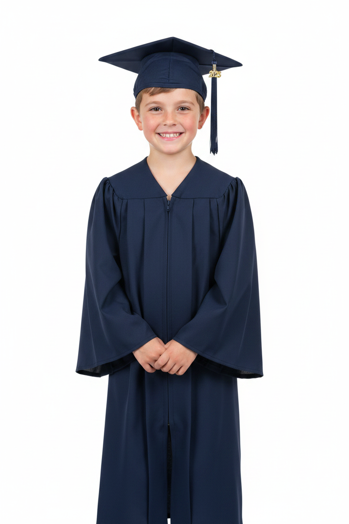 Matte Navy Blue Elementary Gown - Model Shot