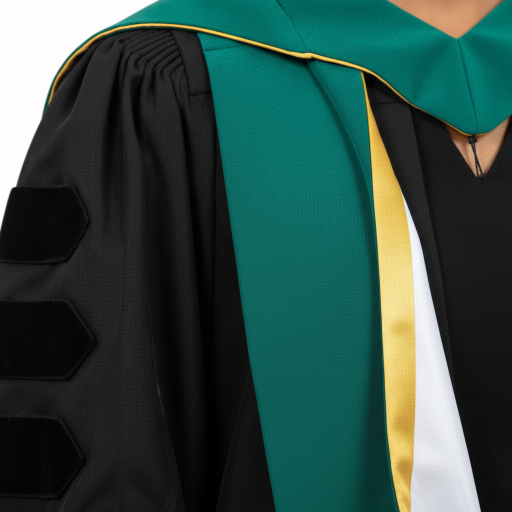 UK Oxford Academic Hood - Green Satin Lining and Gold Trim Detail