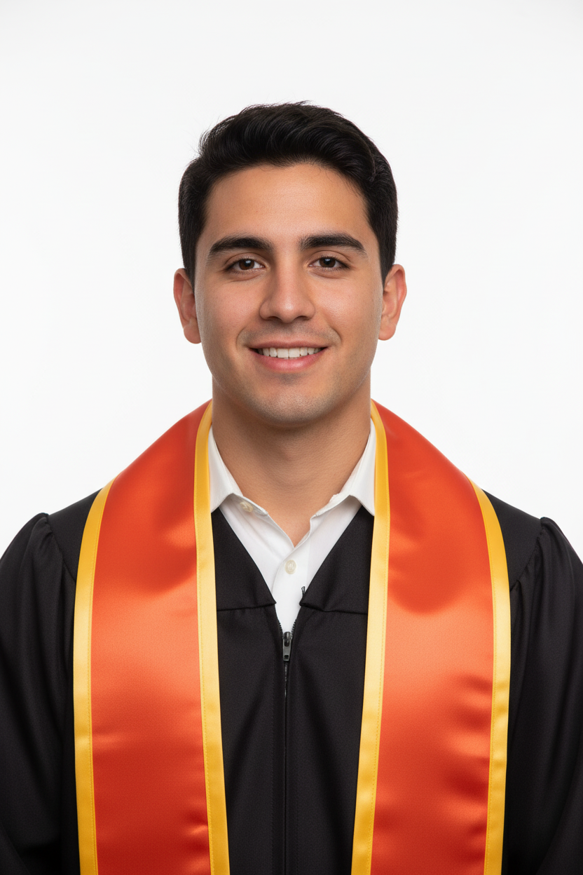 Orange Pointed Graduation Stole with Gold Trim model display