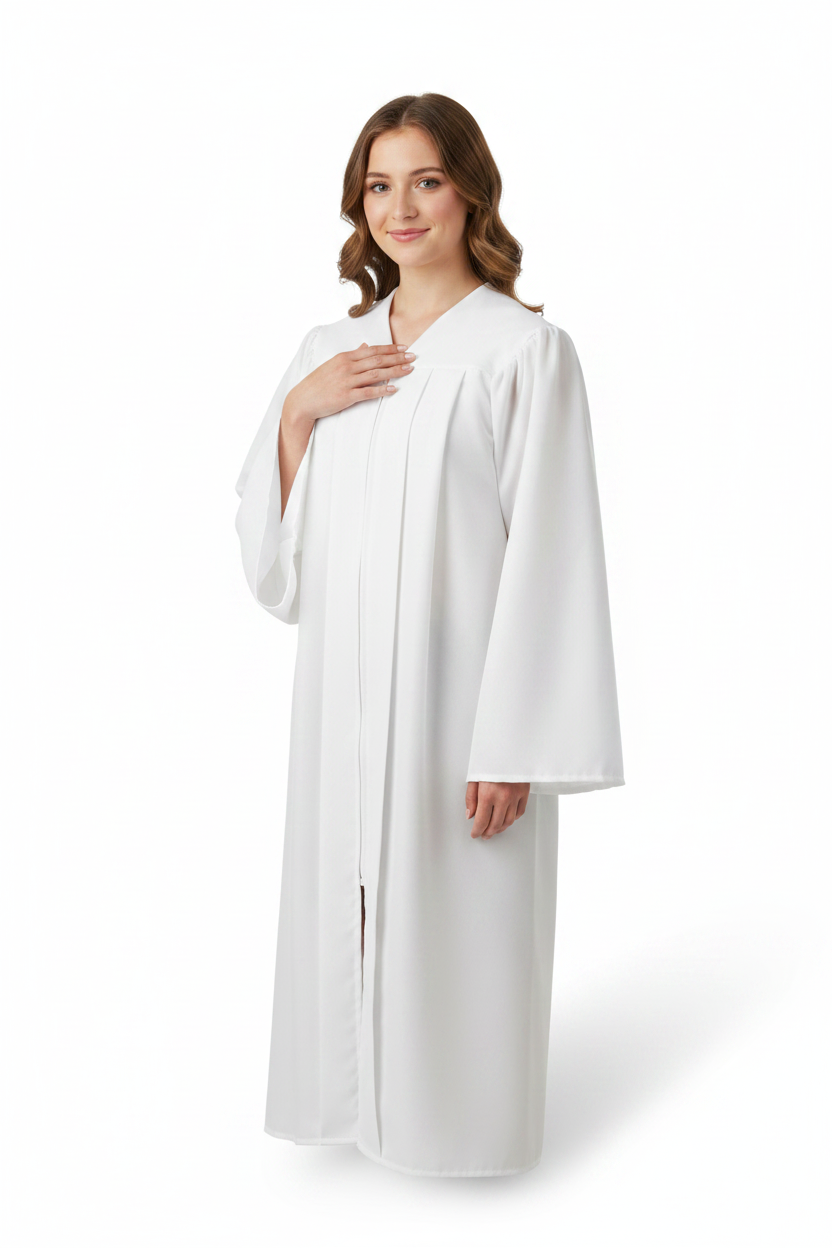 Matte White High School Gown - Model Display