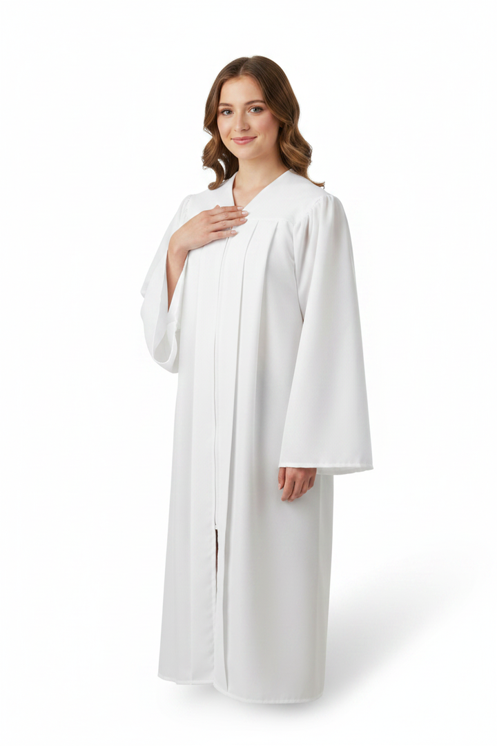 Matte White High School Gown - Model Display