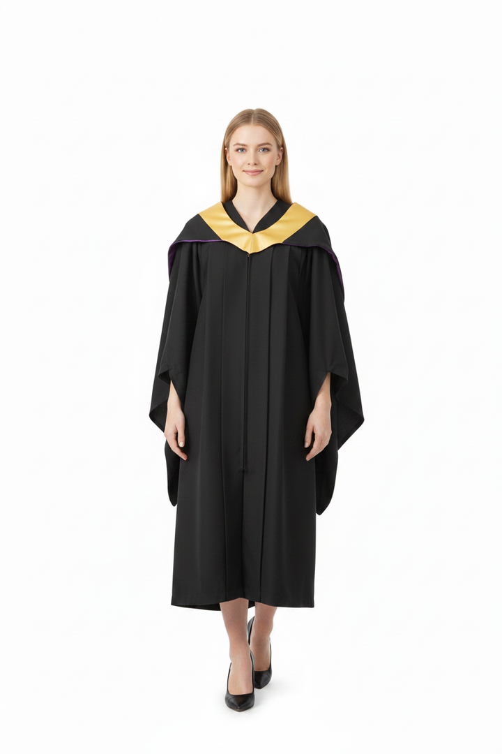 Custom Cambridge UK British Style Academic Hood - Model Walking Pose
