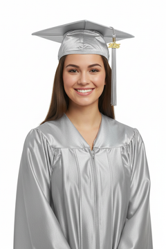 Shiny Silver High School Cap & Tassel