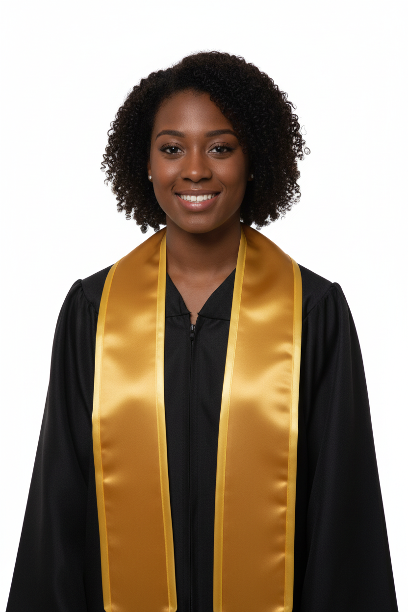 Antique Gold Pointed Graduation Stole with Gold Trim model display