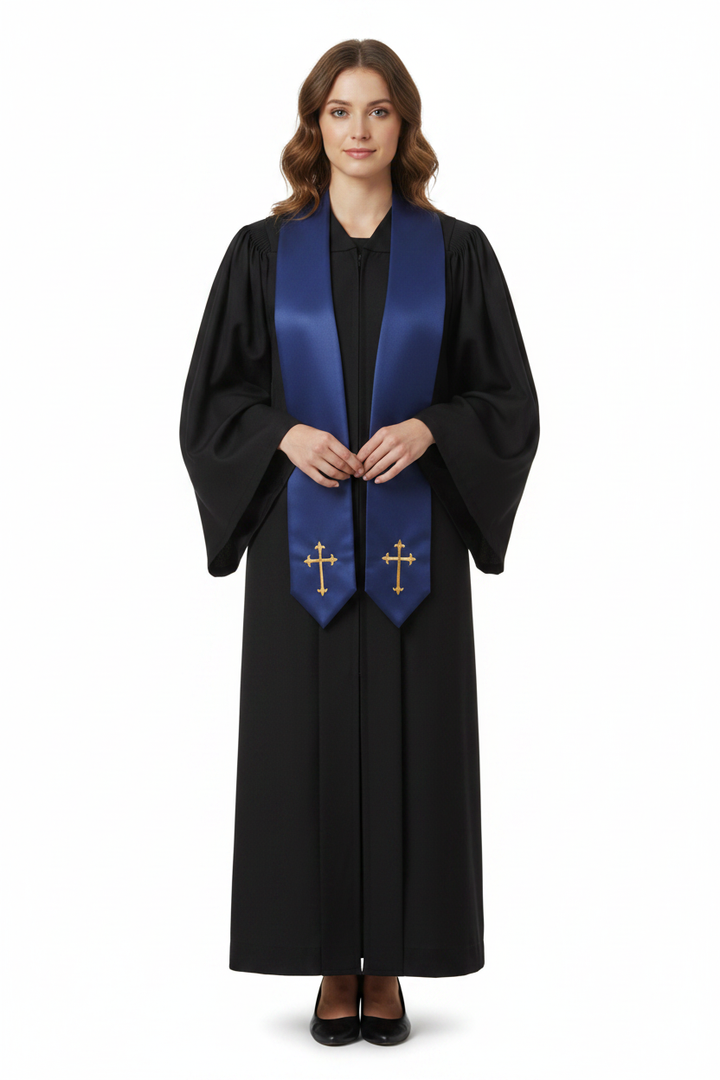 Embroidered Cross Clergy Choir Stole | Wedding & Graduation Honor Stole