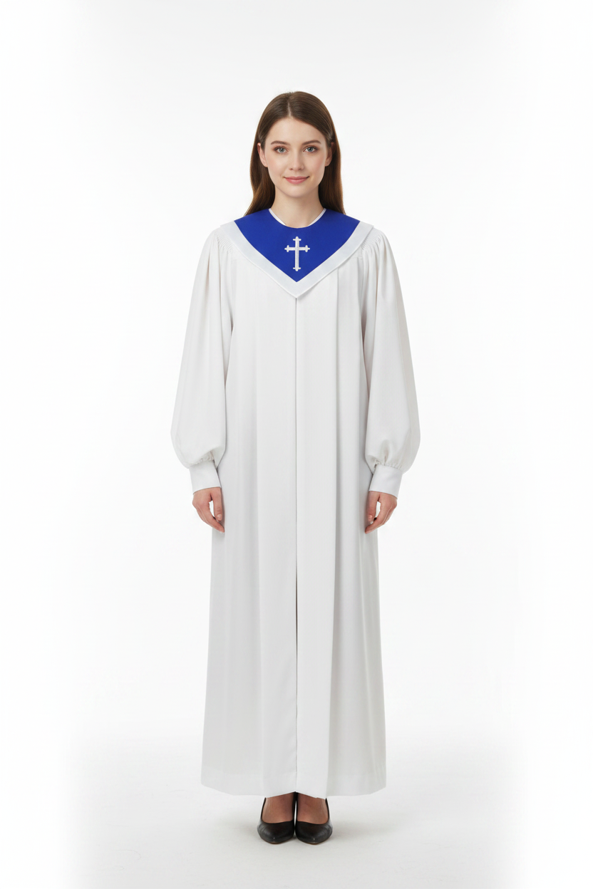 Premium Choir & Clergy Robe with Embroidered Cross Stole | Stage & Ceremony Performance Gown